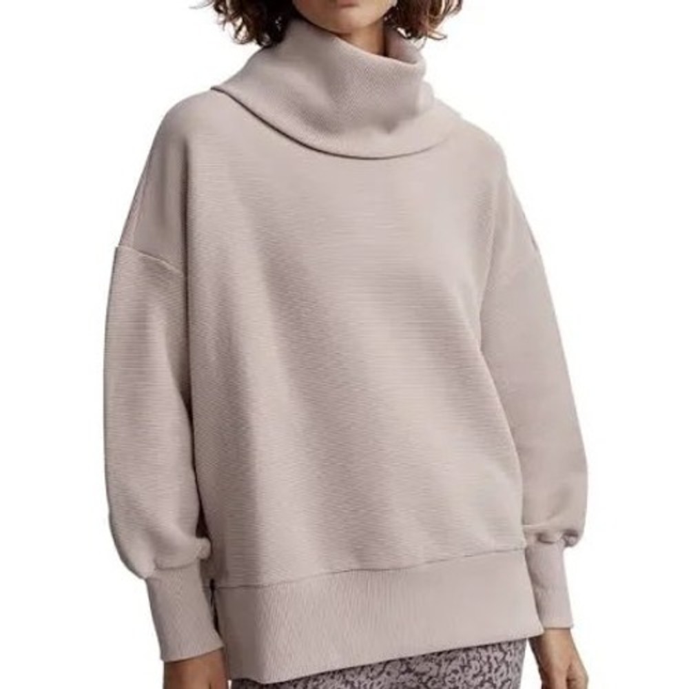 Varley Milton Ribbed Ottoman Sweatshirt Cowl Neck Beige XS